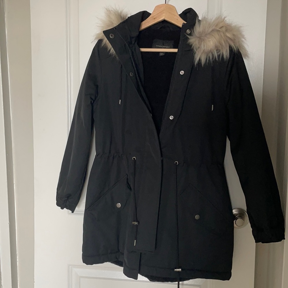 Banana Republic Black Parka - Petite Small